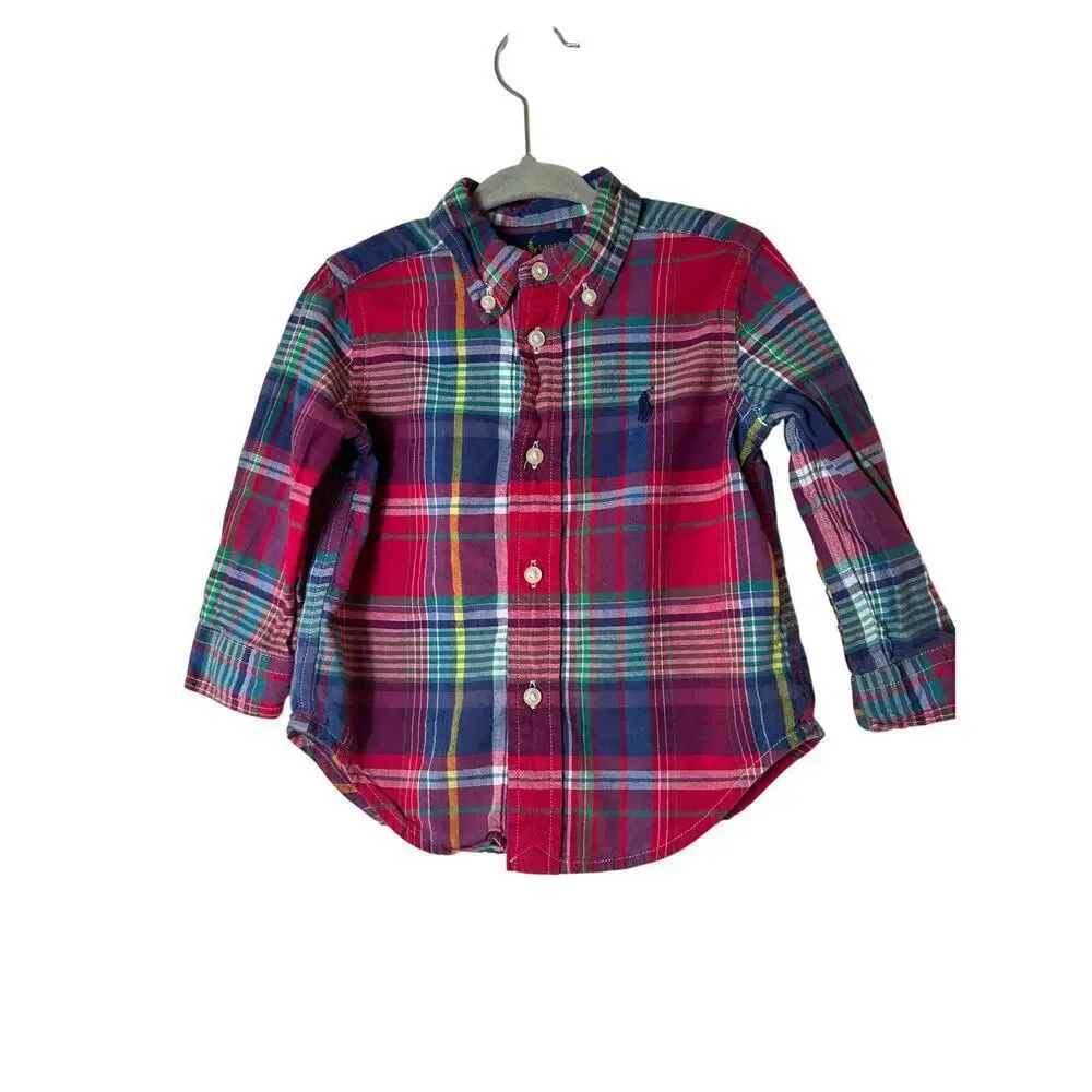 RALPH LAUREN Boy’s (2) Plaid Button Down Ling Sleeve Shirts / Size: 18 Months